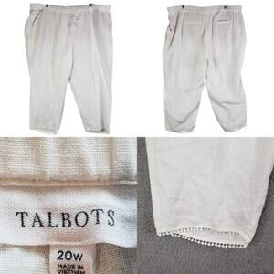 Talbots Pants Linen Women’s Plus Size 20 W Crop White Nantucket Lagenlook